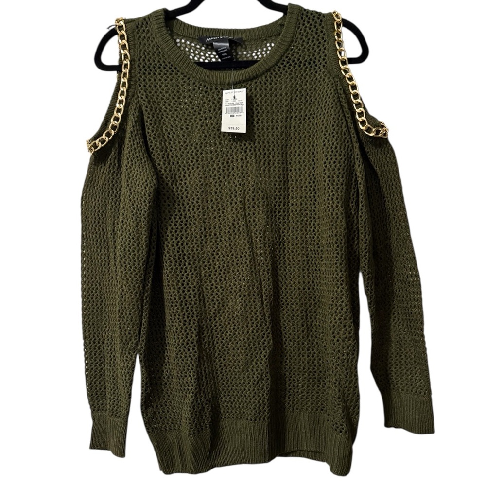 Lightweight NWT Cold Shoulder Sweater with Gold Chain Detail